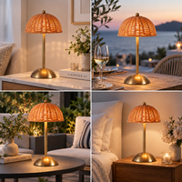 Lampe de table sans fil de luxe en rotin tressé, abat-jour USB à intensité tactile, pour salon, style homestay resort