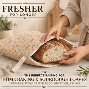 Sac à pain en coton biologique réutilisable, sans plastique, avec fermeture éclair, design personnalisé, zéro déchet, XL 13x17 pouces, pour pain au levain, avec cire d'abeille - Product Image 4