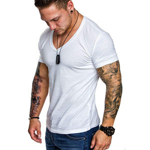 T-shirt da uomo tinta unita con <span class=keywords><strong>scollo</strong></span> a <span class=keywords><strong>v</strong></span> Pullover Casual t-shirt sportiva a maniche corte - Product Image 2
