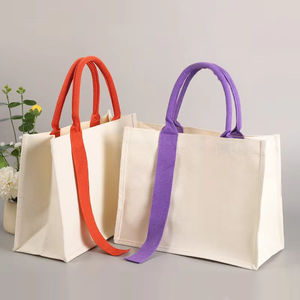 Portable Custom Logo Printed Three Dimensional Shopping <b>Work</b> School Travel Canvas <b>Tote</b> <b>Bag</b> with Colorful Ribbon Handles - Product Image 3