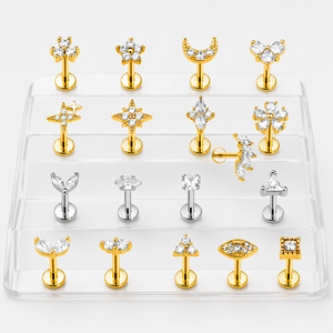 Orecchini a perno Zesenlin dal design esclusivo, placcati oro, con zirconi a forma di cuore e fiocco, in acciaio inossidabile, per helix e conchiglia, con retro piatto, regalo di nozze - Product Image 5