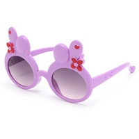 Lunettes de soleil pour enfants en plastique rose vif avec oreilles de lapin, ornement floral rouge en forme de cœur, protection UV, lunettes de soleil d'extérieur pour enfants