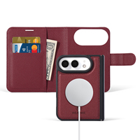 Casing Ponsel Dompet Pengisian Daya Nirkabel Magnetik Kulit PU 2-in-1 Lepas Pasang dengan Slot Kartu untuk iPhone Duo