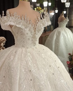 कंधे की शादी की पोशाक आकर्षक चमकदार चमकदार चमकदार क्रिस्टल बॉल गाउन की पोशाक - Product Image 2