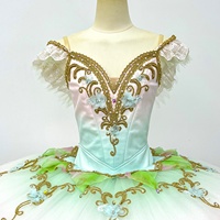 Tutu de ballet professionnel T2107 pour filles, en tulle rigide, motif floral dégradé menthe rose, pour la scène et les concours de danse classique