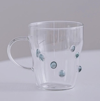 Vente en gros de tasses à café au lait transparentes en verre borosilicate de haute qualité avec poignée, personnalisables avec des points de couleur