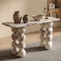 Table d'entrée élégante en marbre italien Calacatta Viola YUSHI, console en pierre naturelle unique pour résidence moderne de luxe