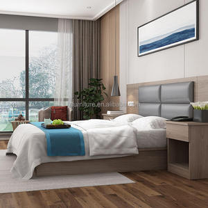 Wholesale Apartment <b>White</b> Modern Hotel <b>Wooden</b> <b>Double</b> <b>Bed</b> with Head Furniture Sets for Adults - Product Image 3