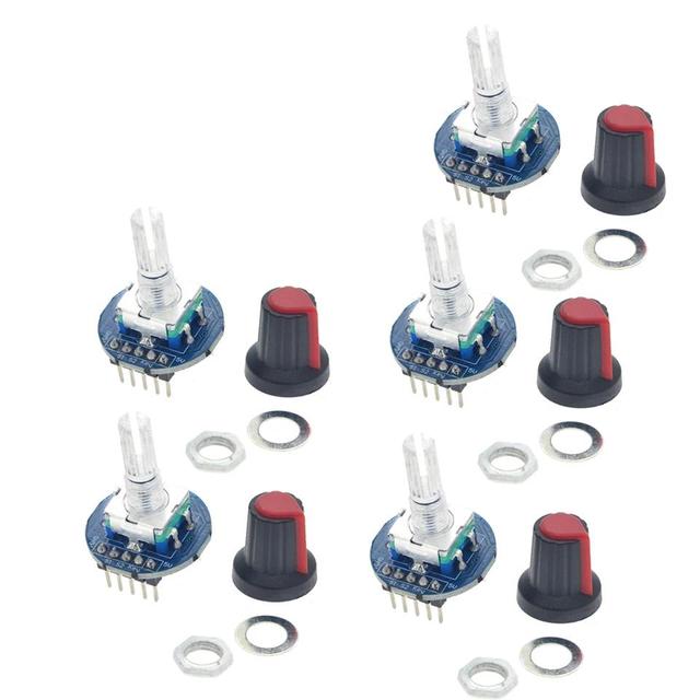 BSSY)1-10PCS Rotary Encoder Potentiometer 5V Round Digital Audio Rotating Control Switch Module With Knob Cap