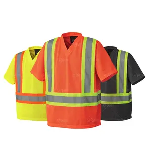 थोक उच्च दृश्यता यातायात या सड़क वी गर्दन पीले मेष कपड़े आदमी की दर्शाती टी शर्ट