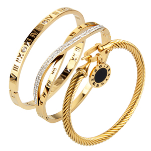 3 uds accesorios de regalo de joyería de alta calidad para mujer al por mayor galvanoplastia 18K oro romano Digital pulsera de acero inoxidable - Product Image 6