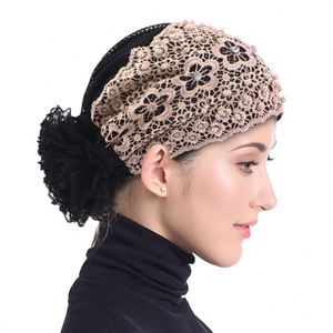 New Design Fashion Lace Flowers Muslim <b>Turban</b> <b>Women</b> Hollow Breathable Hijab Rhinestone Accessories Outdoor Multi-function Custom - Product Image 6