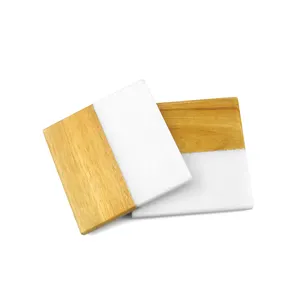 Tapis de tasse de vaisselle carré en bois d'acacia marbré réutilisable personnalisé Dessous de plat en bois naturel
