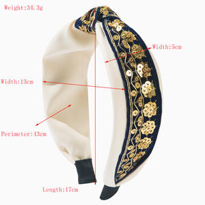Serre-tête coréen rétro fait main en tissu à sequins pour femme, accessoire capillaire large à nœud pour mariage et fête - Product Image 2