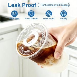 Gobelets en plastique jetables transparents à fond rond de 16 oz avec couvercles et pailles décoratives colorées pour café glacé et boissons froides - Product Image 2