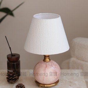 Ceramic Table Lamp Pink Marble Base Fabric Shade E26 LED <b>Night</b> <b>Light</b> Bedroom Living Room Decorative Ambient Lighting - Product Image 2