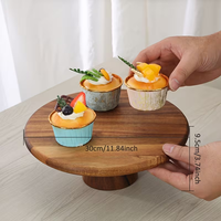 Piring Kayu Bulat Buatan Tangan Serbaguna, Alas Kue Kayu