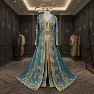 Elegant Embroidered Non-Stretch Polyester Modest Abaya Dress Red Veil Maxi Floral Pattern Wedding Women Middle <b>East</b> Long Flared - Product Image 3