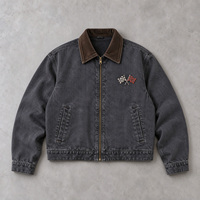 Veste de travail en denim Detroit personnalisée pour homme, broderie Motorsport, effet délavé vintage