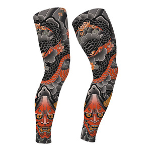 Breathable Lycra Cycling Leg Warmers With Tattoo Print Silicone Anti Slip Strips Ice Silk <b>Knee</b> Pads For Adults - Product Image 2