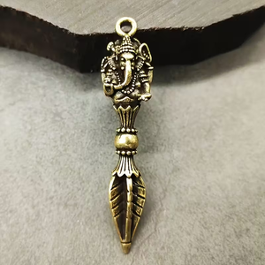 Charme de pilon <span class=keywords><strong>Talisman</strong></span> en cuivre Ganesha Wealth-pendentif porte-clés et collier, figurine de collection vintage non électrique - Product Image 2