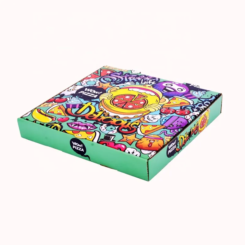 Personalizado colorido impresso eco amigável comida alta caixa de pizza redonda 32cm para o pacote de comida