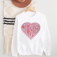 Patch brodé en forme de cœur avec inscription « Love Jesus » en couleur rose, à coller sur les vêtements