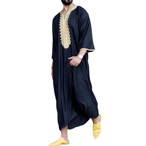 Vente en gros de Kaftan marocain brodé à la main, vêtements islamiques pour hommes, <span class=keywords><strong>Djellaba</strong></span> ample et respirante, Abaya, Thobe, <span class=keywords><strong>Caftan</strong></span> d'été, Nouveauté - Product Image 3