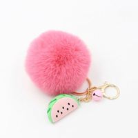 Kawaii pom Pom porte-clés faux lapin boule de fourrure porte-clés pompons de fourrure moelleux sac breloque pendentif décor pastèque porte-clés
