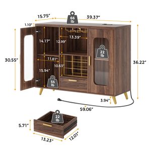 Armoires de bar SENYU avec éclairage LED, armoires de bar à café modernes, armoires à vin avec casiers à bouteilles, armoires de buffet latérales - Product Image 3