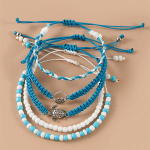 Novo Surfer Wave cera String Tornozelo Pulseiras Ocean Wave Turtle Amizade Tornozeleiras Pulseiras Impermeável Boho Tornozeleiras Trançadas - Product Image 2