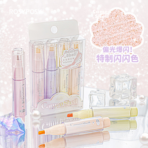 Nouvel ensemble de surligneurs pailletés couleur macaron, stylos marqueurs pour fournitures de papeterie pour filles, personnalisable, lot de <span class=keywords><strong>4</strong></span> pièces - Product Image 6