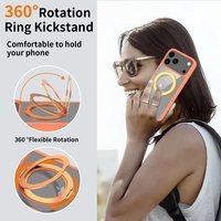 Étui de téléphone magnétique orange pour 17 Pro avec support rotatif, coque arrière de luxe antichoc pour mobile