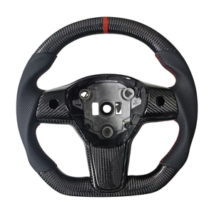 Volant de voiture en cuir perforé et fibre de carbone populaire pour Tesla Model 3 et Model Y (vente en gros) - Product Image 1