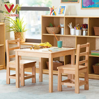 Ensemble table, chaise et tabouret en bois pour enfants d'âge préscolaire, avec dossier en échelle, mobilier Montessori pour garderie, crèche et salle de classe