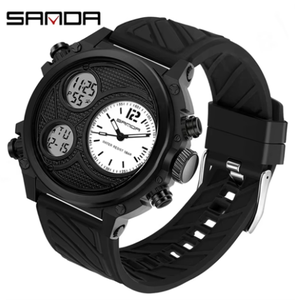 นาฬิกาข้อมือผู้ชาย Sanda 3002 หน้าปัดดิจิตอลสีน้ำเงิน ตัวเลขขนาดใหญ่ ดีไซน์คลาสสิก เรืองแสง พร้อมฟังก์ชั่นวันที่ นาฬิกาหรูหราสำหรับผู้ชาย Relogio Masculino - Product Image 6