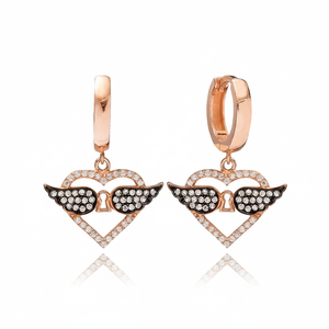 Heart and Wing Shape White Zircon Earings <b>Dangle</b> <b>Earrings</b> Turkish Handmade Wholesale 925 Sterling <b>Silver</b> Jewelry - Product Image 2