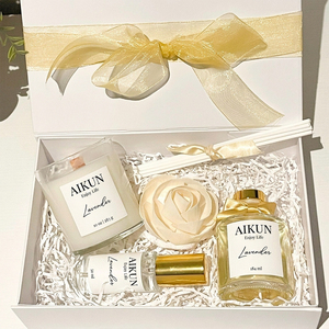 AIKUN OEM Vente en gros, étiquette privée personnalisée, ensemble cadeau de bougies parfumées de luxe, décoration d'intérieur, ensemble diffuseur en verre et cire - Product Image 3