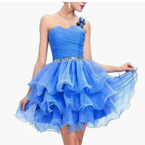 Blue One-Shoulder Empire Waist Evening Dress For Students Art Exam Performance Short Gauze Dress - Product Image 1