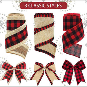 Usine Directe Polyester Ruban De Noël Imitation Chanvre Treillis Tissé <span class=keywords><strong>Lin</strong></span> Emballage 6.5cm 50 Yards <span class=keywords><strong>Bobine</strong></span> avec Arc - Product Image 2