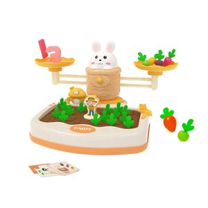 Juego de Equilibrio de Zanahorias para Aprender Matemáticas Montessori, Juguete de Balanza de Conejo, Juego de Memoria de Granja Feliz con 48 Tarjetas - Product Image 1