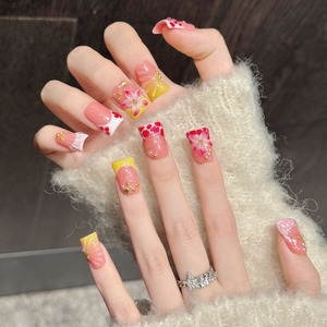 Lot de 10 faux ongles de luxe faits à la main en forme de canard, de haute qualité, épais, courts, avec coquillages océaniques et fleurs 3D - Product Image 3
