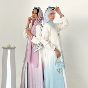 Ensemble Abaya ouverte dégradé blanc-rose, design tendance, deux tons, style Dubaï, <span class=keywords><strong>cardigan</strong></span> kimono musulman avec hijab assorti offert - Product Image 2