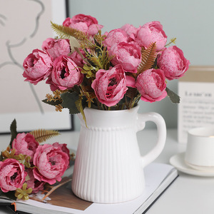 Fleurs artificielles en soie Ruilisi, pivoine à 5 têtes, jaune automnal, décoration florale pour la maison - Product Image 4