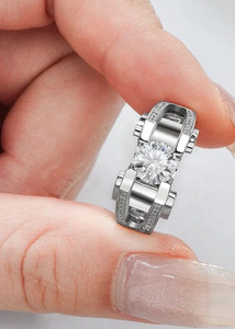 Women's 925 Silver Moissanite Engagement <b>Ring</b> Round Brilliant Cut Geometric Design Prong Setting Classic Style - Product Image 6
