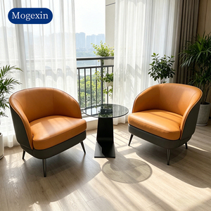 Modern <b>Light</b> Luxury Two-tone Upholstered Accent Chair Contrast Color PU Leather Single Armchair With Metal Legs For Living Room - Product Image 1