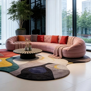 <span class=keywords><strong>Canapé</strong></span> sectionnel incurvé de luxe moderne, revêtement en velours rose, <span class=keywords><strong>canapé</strong></span> arqué avec dossier capitonné pour salon - Product Image 1