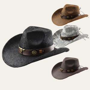 Chapeau unisexe à bord enroulé à motif de <span class=keywords><strong>serpent</strong></span> Chapeau en <span class=keywords><strong>papier</strong></span> de jazz occidental d'été personnalisé Chapeau de cowboy en daim pour hommes Pêche - Product Image 1