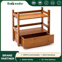 Organisateur de salle de bain à 2 niveaux en bambou carbonisé foncé personnalisé, étagère de rangement pour articles de toilette avec tiroir pour salle de bain