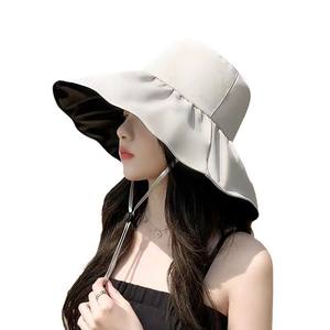 Women's <b>Summer</b> Sun <b>Hat</b> <b>Straw</b> Woven Anti-Ultraviolet Bucket <b>Hat</b> with Big Brim Seaside Black Glue Breathable Visor for Children - Product Image 2